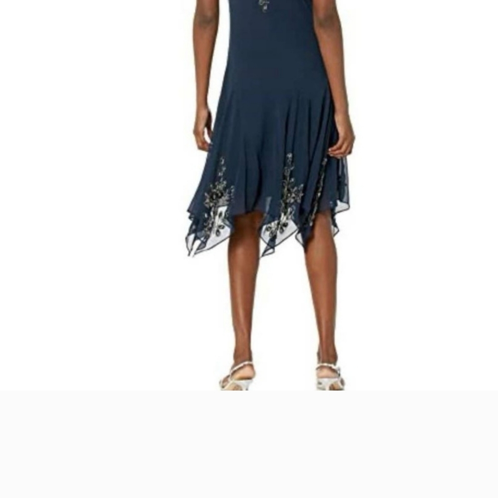 NWT attached. J KARA flutter sleeve cocktail dress. BLACK, BEADS, size 16P